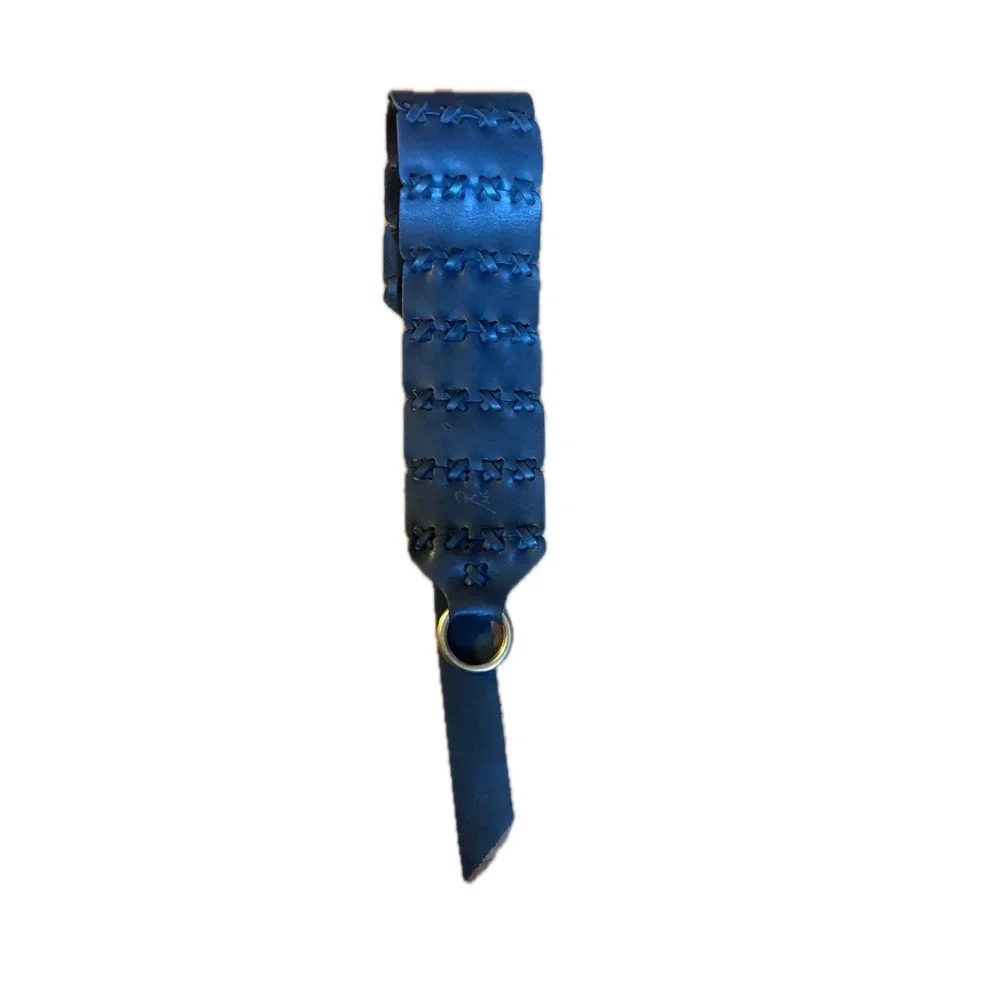 Wide Blue Leather Corset Waist Belt Cross Stitch O-Ring Wrap Statement Accessory